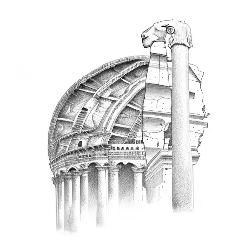 roman spear with colosseium  tattoo design idea