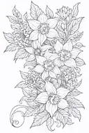 Daffodil, quail, fern, ivy, sunflower tattoo tattoo design idea