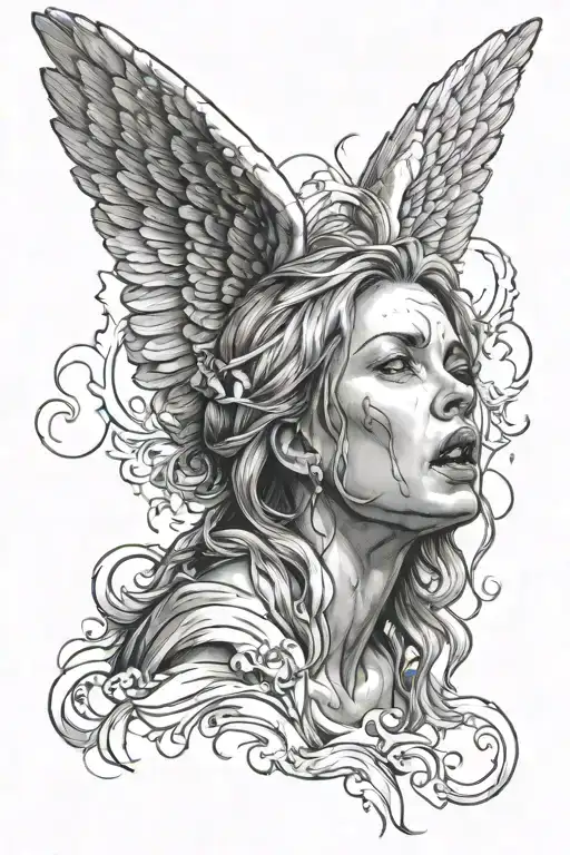 female  Angel crying tattoo design idea