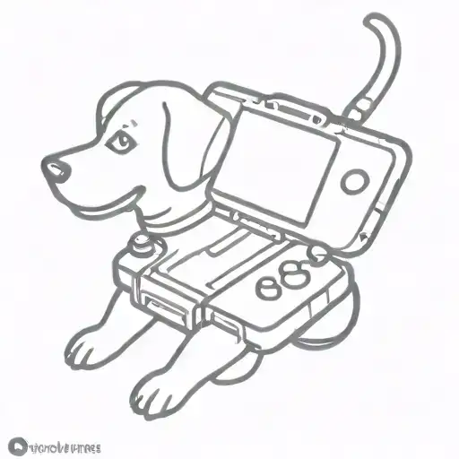 golden retwiewer dog playing nintendo ds tattoo design idea