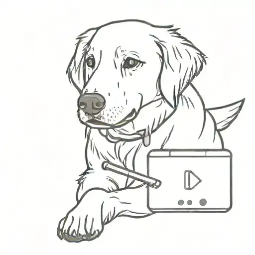 golden retriever playing nintendo ds tattoo design idea