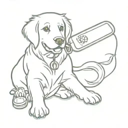 golden retriever playing with nintendo tattoo design idea