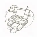 golden retwiewer dog playing nintendo ds tattoo design idea