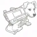 golden retwiewer dog playing nintendo ds tattoo design idea