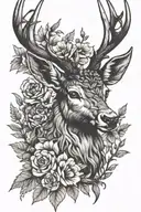 floral stag head tattoo design idea