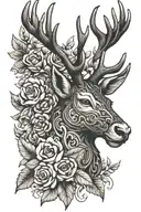 floral stag head tattoo design idea