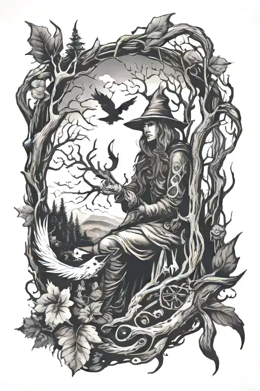 Witchcraft in the woods  tattoo design idea