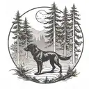 dark forest landscape black dog hunting tattoo design idea