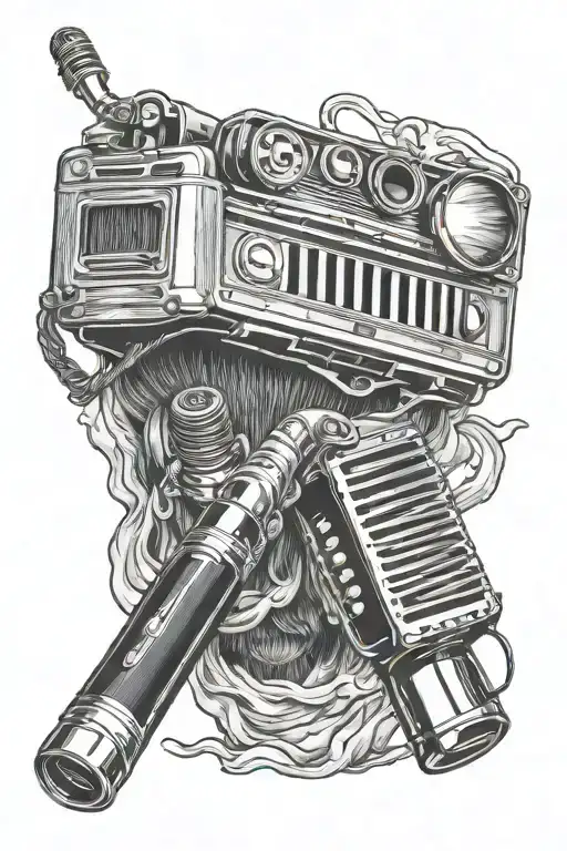 harmonica and microphone tattoo design idea