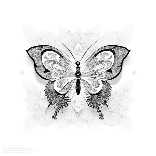 A butterfly made of intricate dotwork patterns inspired by oriental art tattoo design idea