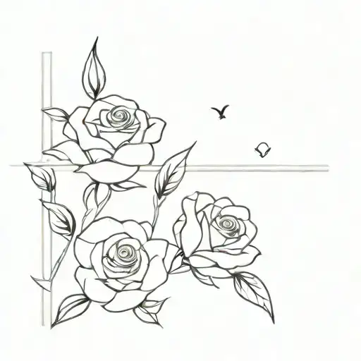 window and roses tattoo design idea