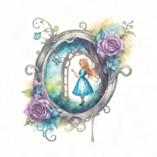 Alice in wonderland in keyhole design tattoo design idea