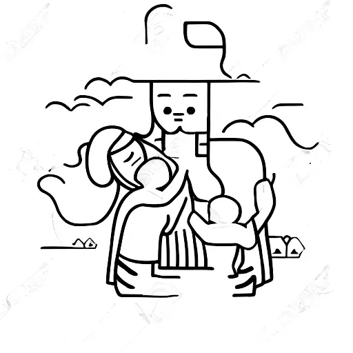 A minimalist design of a mother embracing her husband and children tattoo design idea