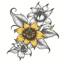 Lily flower with 3 sunflowers  tattoo design idea