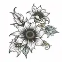 Lily flower with 3 sunflowers  tattoo design idea