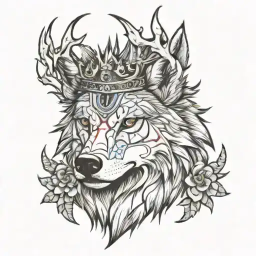 wolf wearing crown of thorns  tattoo design idea