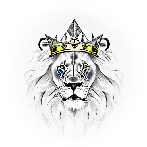 lion with a crown roaring while holding a clock tattoo design idea