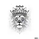 lion with a crown roaring while holding a clock tattoo design idea