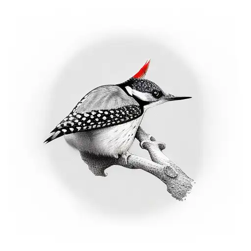 woodpecker on Oak tree branch tattoo design idea
