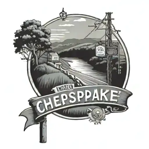 make a billboard with the word "Chesapeake" on it on a hill with a overlook of the highway with a street sign 3rd street tattoo design idea