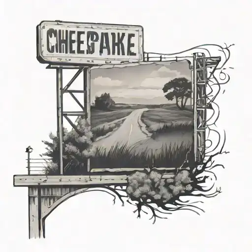 make a billboard with the word "Chesapeake" on it on a hill with a overlook of the highway with a street sign 3rd street tattoo design idea