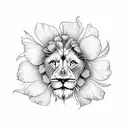lion with poppies and gladiolus and sun on thigh tattoo design idea