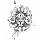lion with poppies and gladiolus and sun tattoo design idea