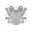 VW vintage beetle car, surfing board, beach, pebbles.   tattoo design idea