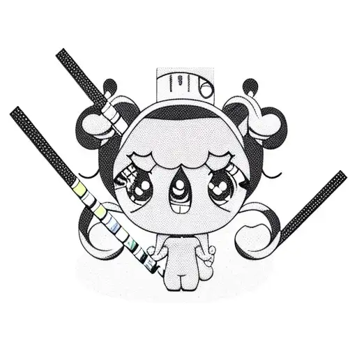 Minimalist Powerpuff girls eating noodles tattoo design idea