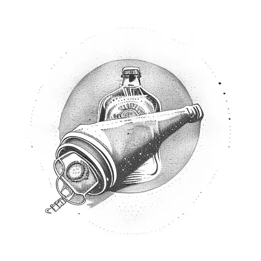 A beer bottle and a vinyl record merged together, representing the client's love for both music and beer tattoo design idea