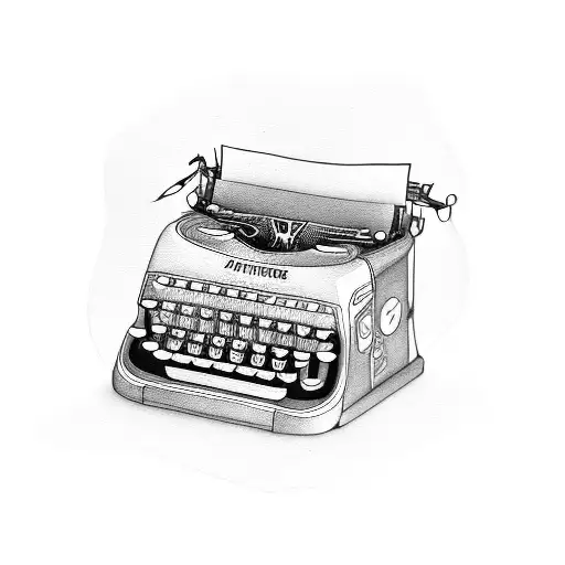 A typewriter with music notes coming out of the paper, representing the intersection of journalism and music tattoo design idea