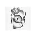 A beer bottle and a vinyl record merged together, representing the client's love for both music and beer tattoo design idea