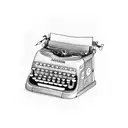 A typewriter with music notes coming out of the paper, representing the intersection of journalism and music tattoo design idea