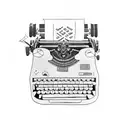 A typewriter with music notes coming out of the paper, representing the intersection of journalism and music tattoo design idea