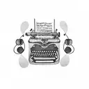 A typewriter with music notes coming out of the paper, representing the intersection of journalism and music tattoo design idea