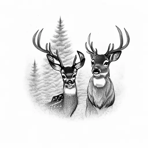A family of deer playing poker in a forest tattoo design idea