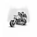 Evan in Graffiti, over a skeleton riding a motorcycle  tattoo design idea