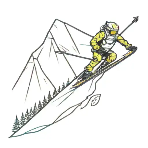 A video game-inspired tattoo of a cybernetic skier navigating a neon-lit mountain terrain tattoo design idea