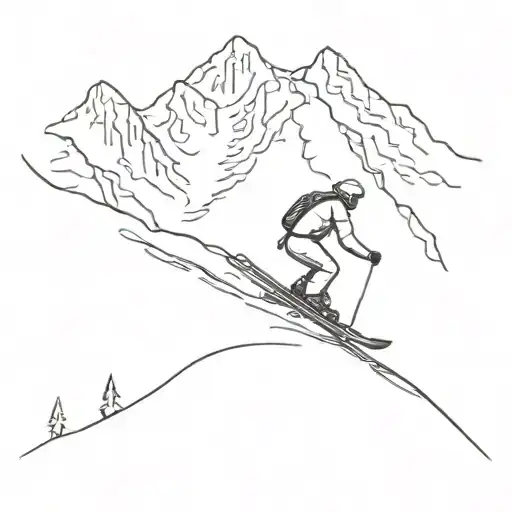 A minimalist tattoo of a skier carving down a mountain slope tattoo design idea