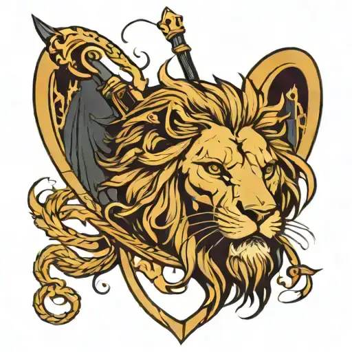 lion's head, death with a scythe in a black robe, the number 13 is large, everything is in the Orthodox style tattoo design idea