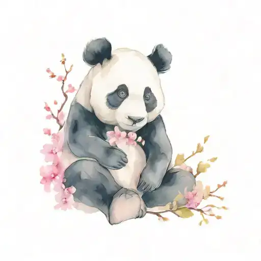 Panda under Cherry blossom tree tattoo design idea