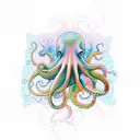 A psychedelic octopus smoking a joint underwater surrounded by colorful coral and marine life tattoo design idea