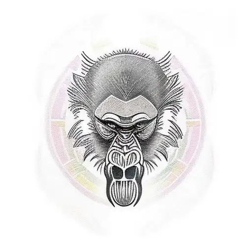 mandrill in neotraditional tattoo style with 4 eyes knee stencil tattoo design idea
