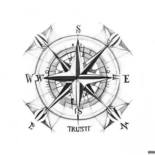 compass with the words breathe, trust and surrender tattoo design idea