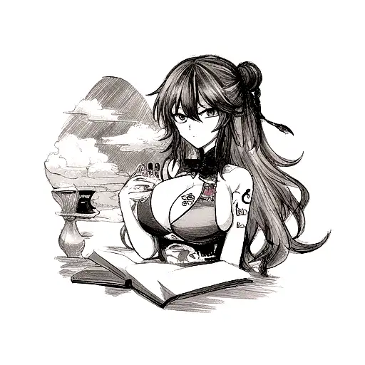 sketch of a tattoo under the breast for a woman with a Chinese dragon and clouds in the style of folklore and engraving tattoo design idea