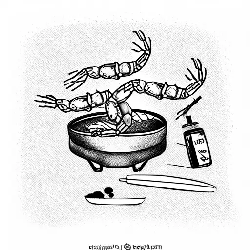 a shrimp chef frying rice tattoo design idea