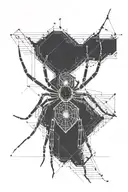 a spider with code lines as web that stretches upwards tattoo design idea