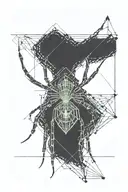 a spider with code lines as web that stretches upwards tattoo design idea