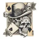 skull with bowler hat with playing cards of two black eights and two aces tattoo design idea