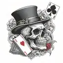 skull with bowler hat with playing cards of two black eights and two aces tattoo design idea